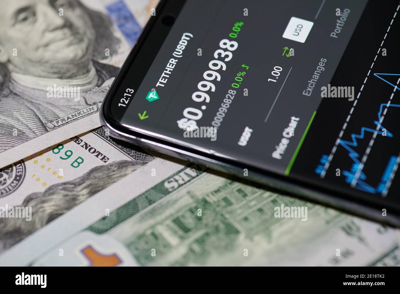 New york, USA - 5. Januar 2021: Die Kryptowährung Preishintergrund auf Smartphone-Bildschirm Nahaufnahme Stockfoto