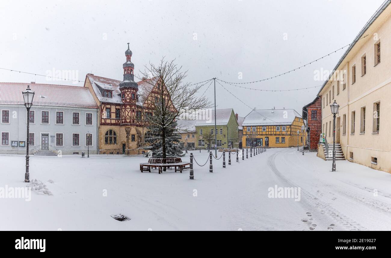 Marktplatz Harzgerode mit historischen Rathaus Stockfoto