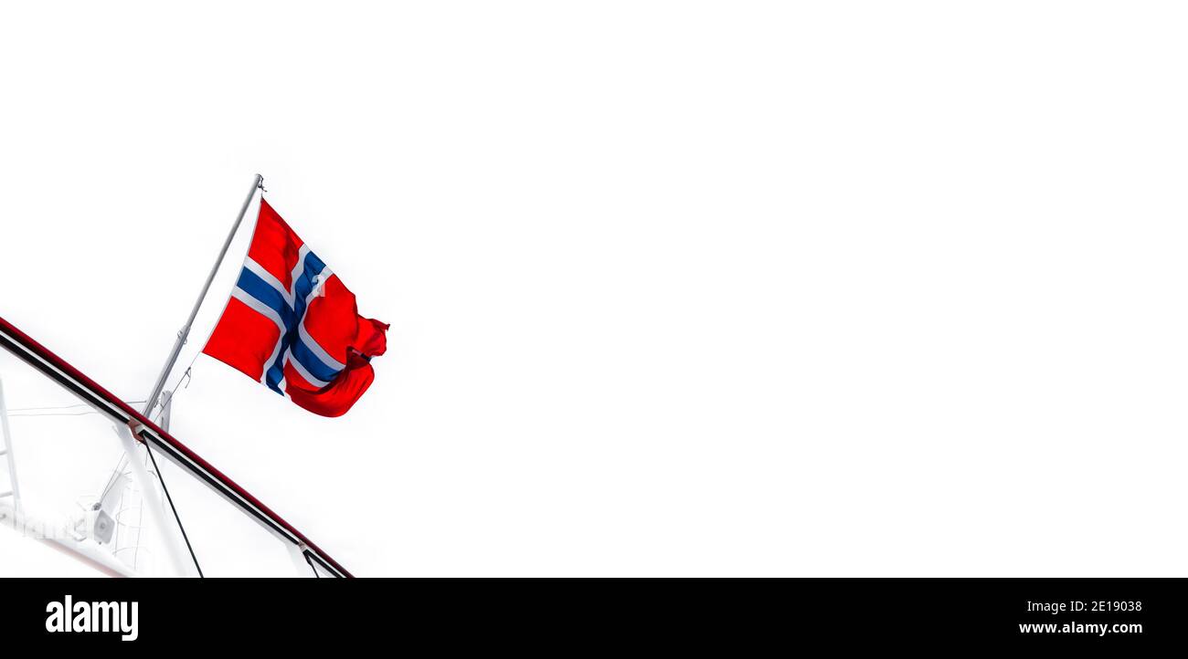 Nationalflagge von Norwegen isoliert auf weißem Hintergrund. Stockfoto