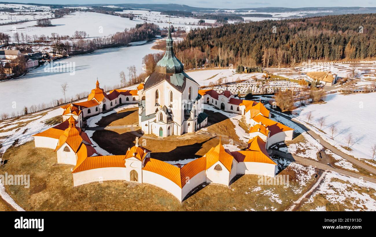 Die Wallfahrtskirche St. Johannes von Nepomuk in Zelena Hora, Tschechische republik, ist das Meisterwerk des Architekten Santini Aichl. Tschechisches Kulturerbe und UNESC Stockfoto