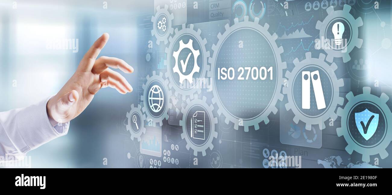Iso 27001 Standard Qualität Zertifizierung Sicherheit Standardisierung. Business-Technologie-Konzept Stockfoto