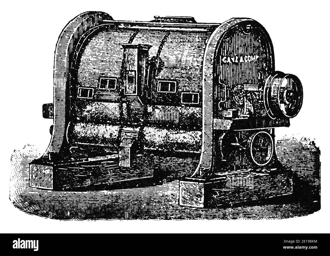 Körnerschalung und Reinigungsmaschine. Illustration des 19. Jahrhunderts. Deutschland. Weißer Hintergrund. Stockfoto