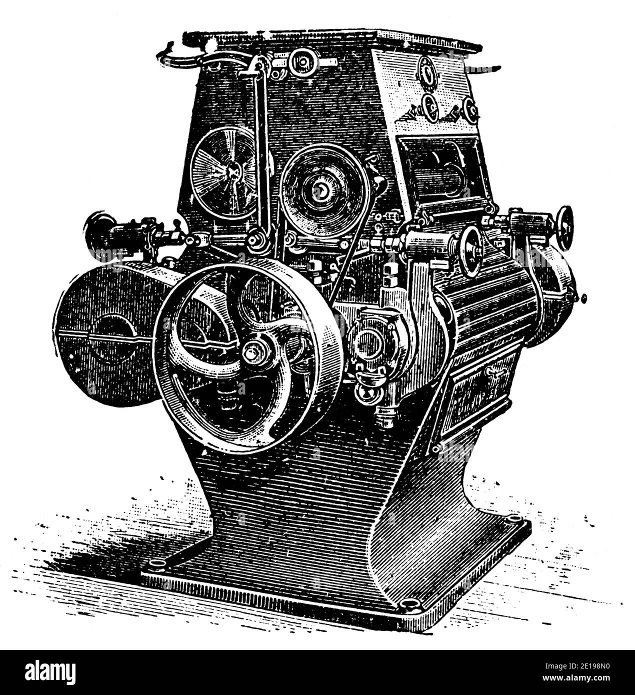Industrielle elektrische Mühle, Modell 1894. Illustration des 19. Jahrhunderts. Deutschland. Weißer Hintergrund. Stockfoto