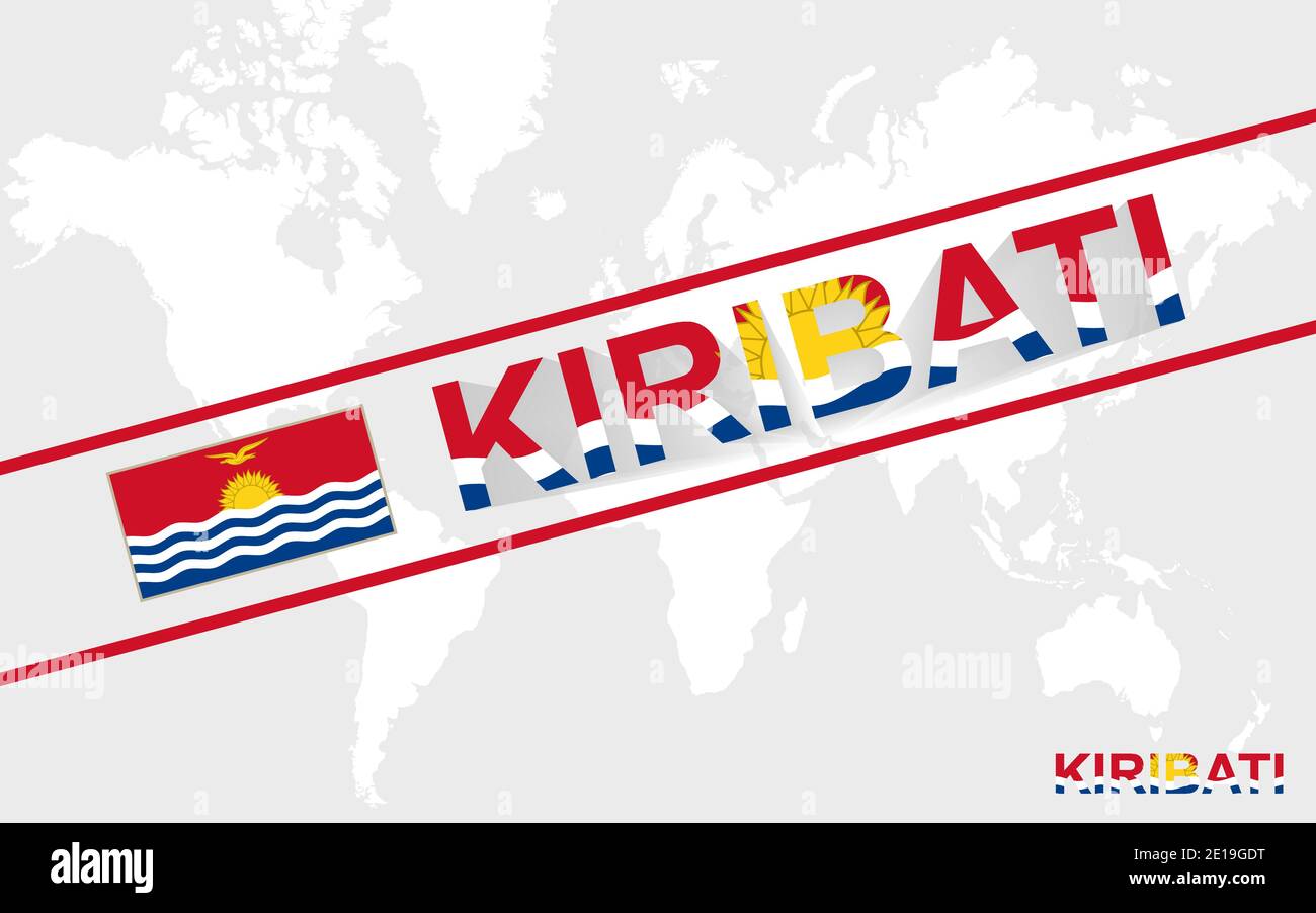 Kiribati Karte Flagge und Text Illustration, auf Weltkarte Stock