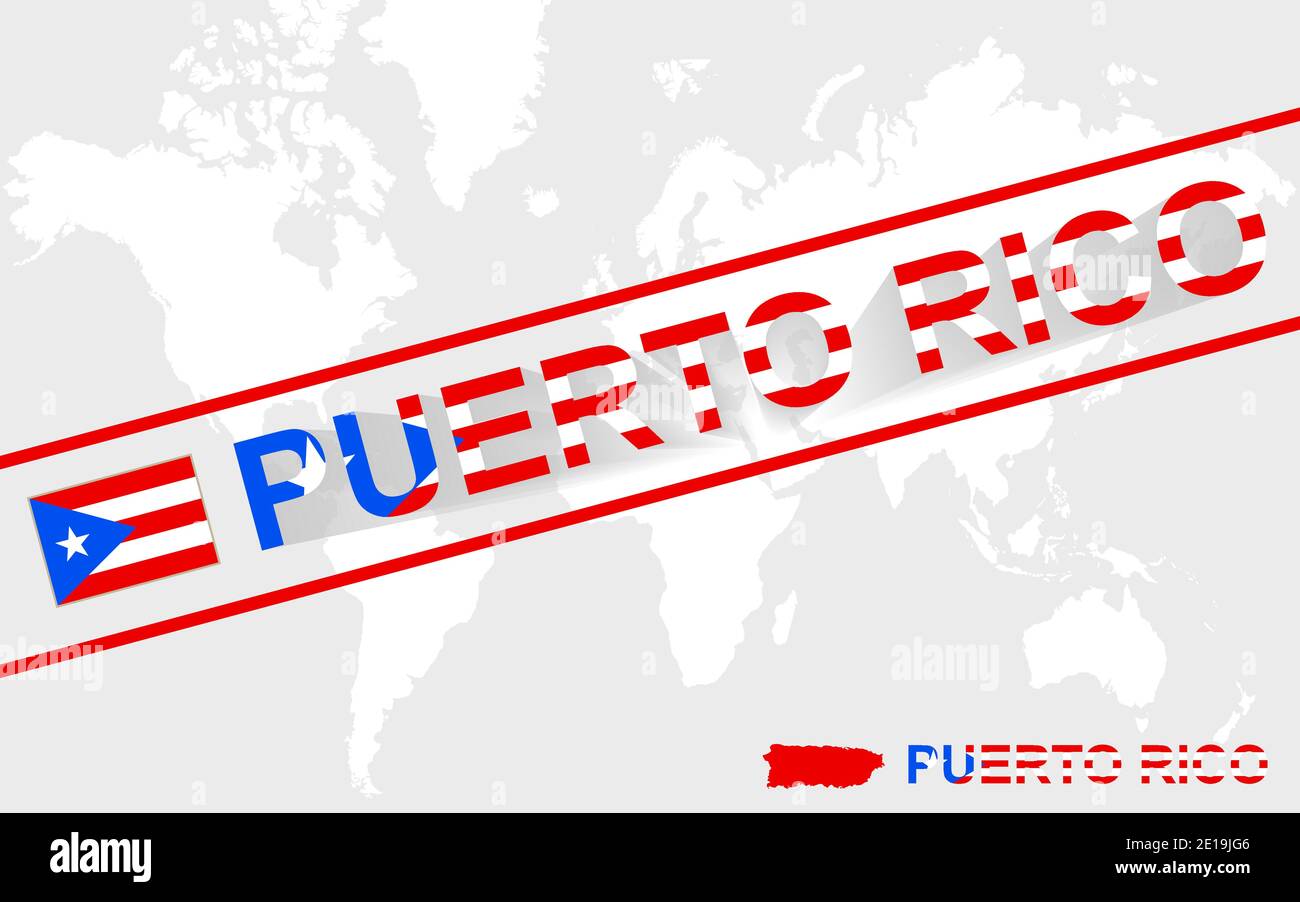 Puerto Rico Karte Flagge und Text Illustration, auf Weltkarte Stock Vektor