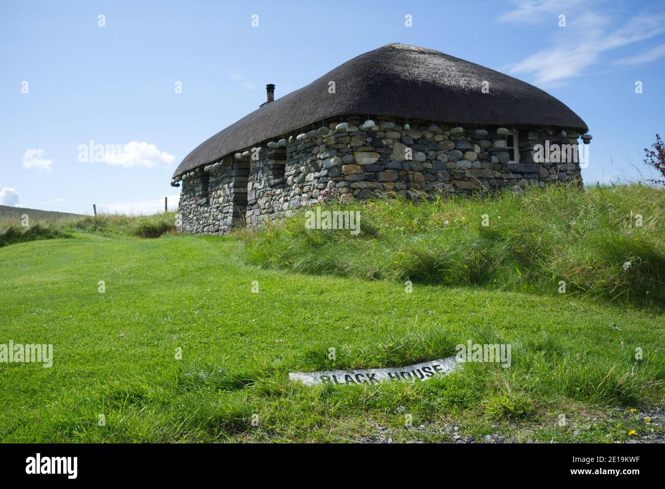 Ein traditionelles Blackhouse Haus in Harris, den Äußeren Hebriden, Schottland. Stockfoto