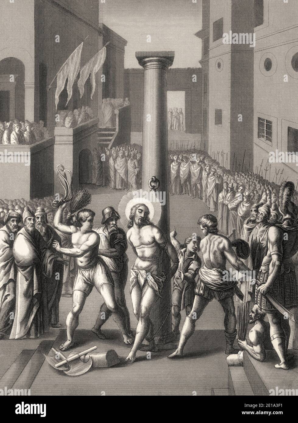 Die Flagellation Christi, Neues Testament, Stahlstich 1853, digital restauriert Stockfoto