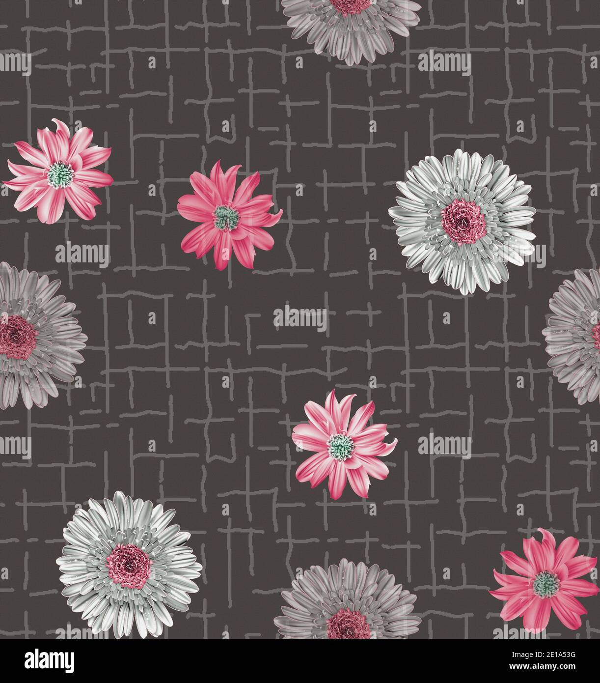 Textil Blume mit Linie Muster Hintergrund nahtlose Design Stockfoto