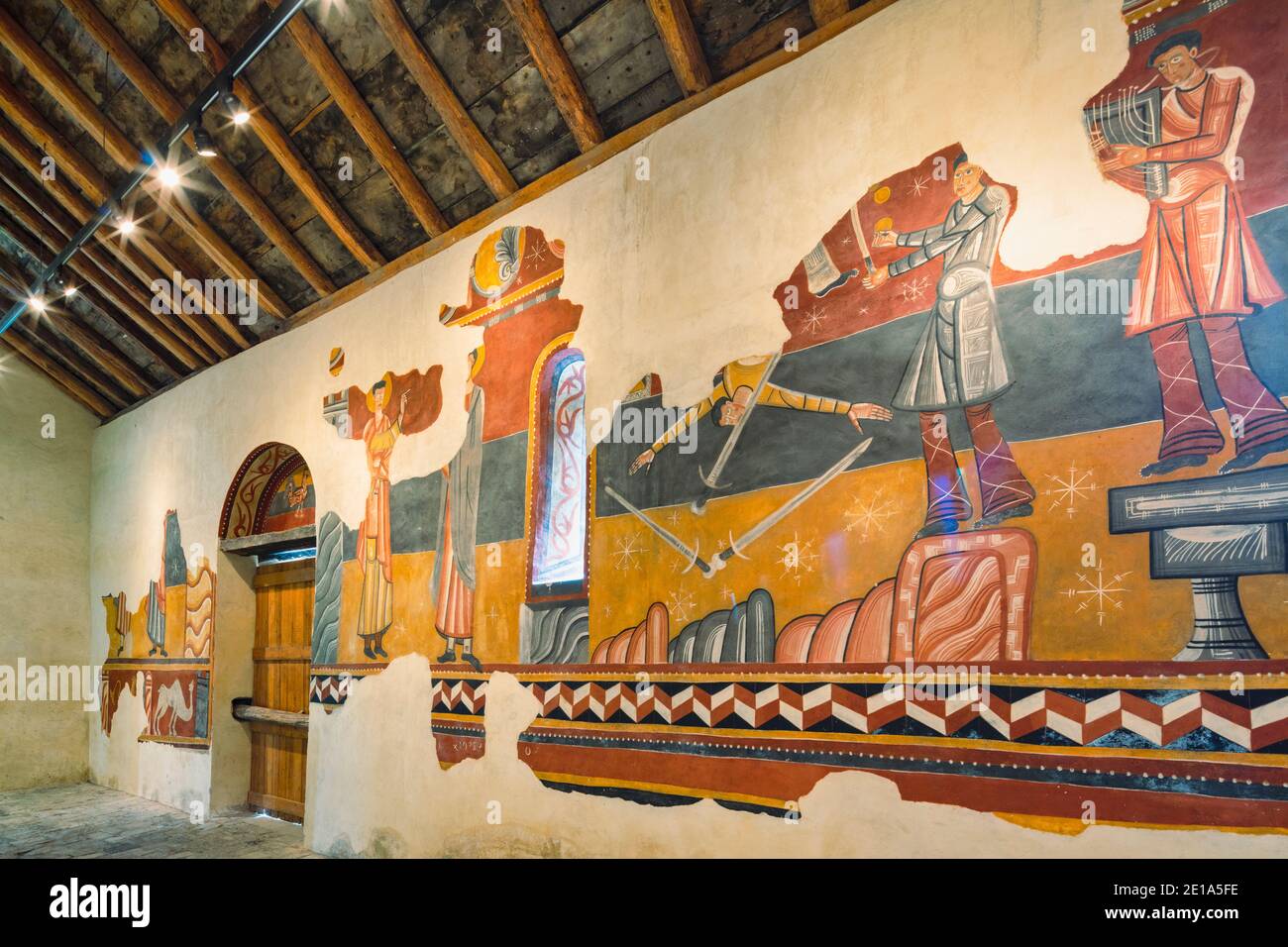 Fresko in Sant Joan de Boi romanische Kirche, Boi, Provinz Lleida, Katalonien, Spanien. Die katalanischen romanischen Kirchen der Vall de Boí, von denen Bo Stockfoto