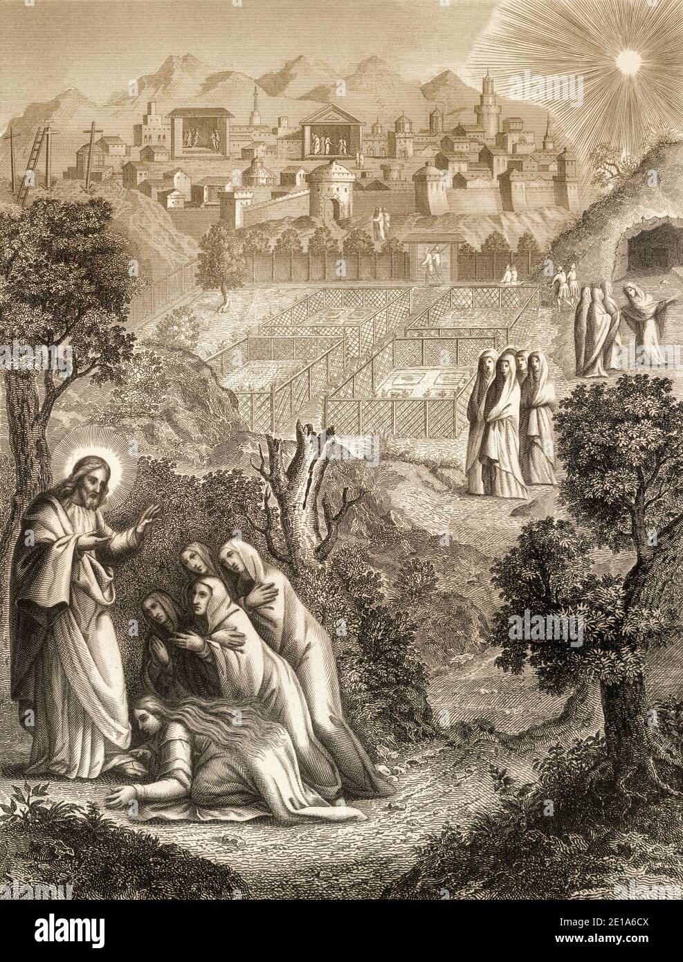 Christus erscheint den heiligen Frauen, Auferstehung Jesu, Neues Testament, Stahlstich 1853, digital restauriert Stockfoto