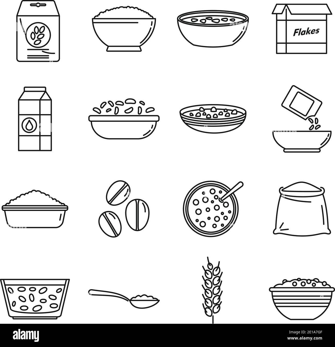 Frühstück Müsli Flakes Symbole gesetzt, skizzieren Stil Stock Vektor