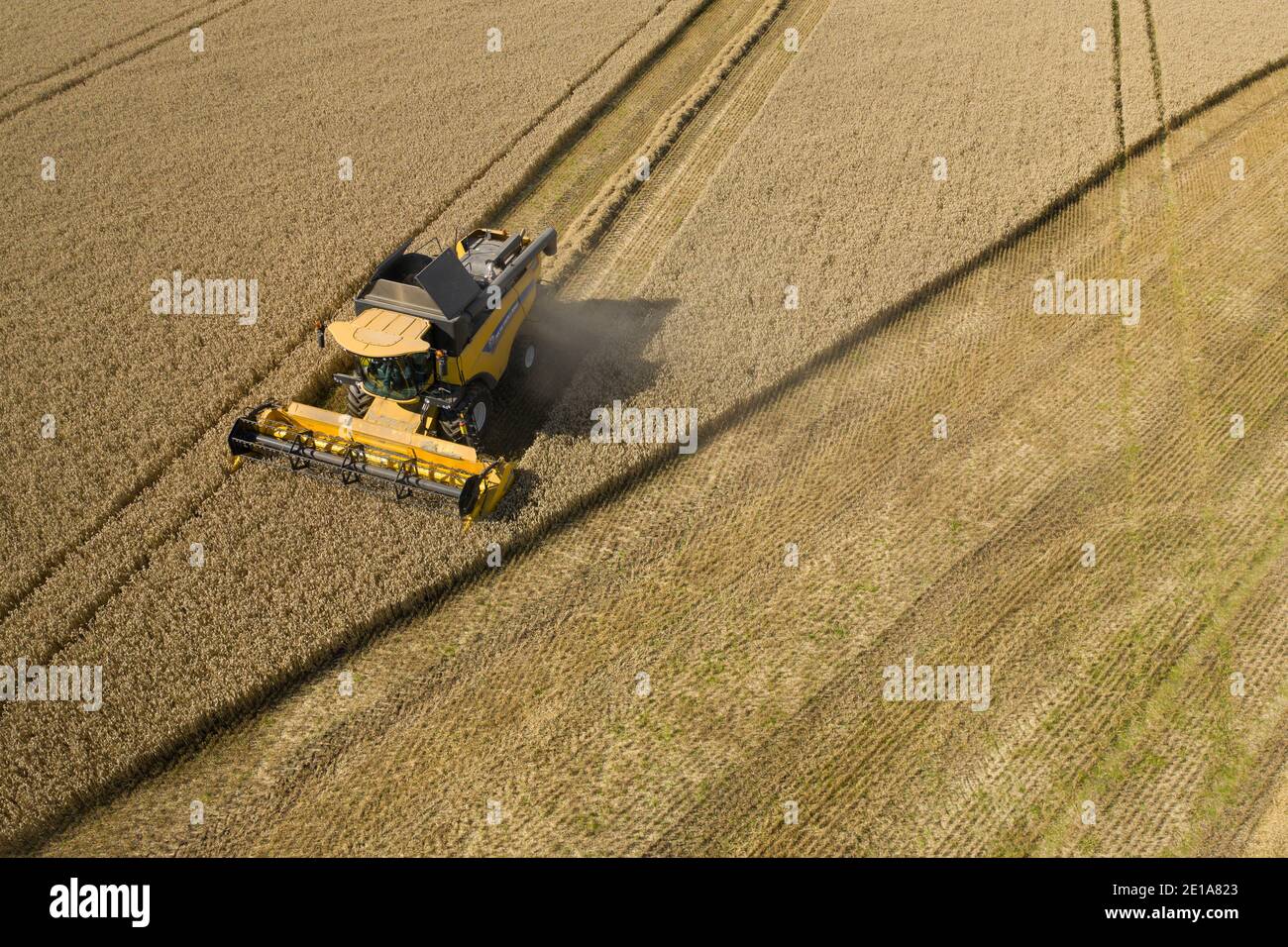 Luftaufnahme der Gerstenernte, Angus, Schottland. Stockfoto