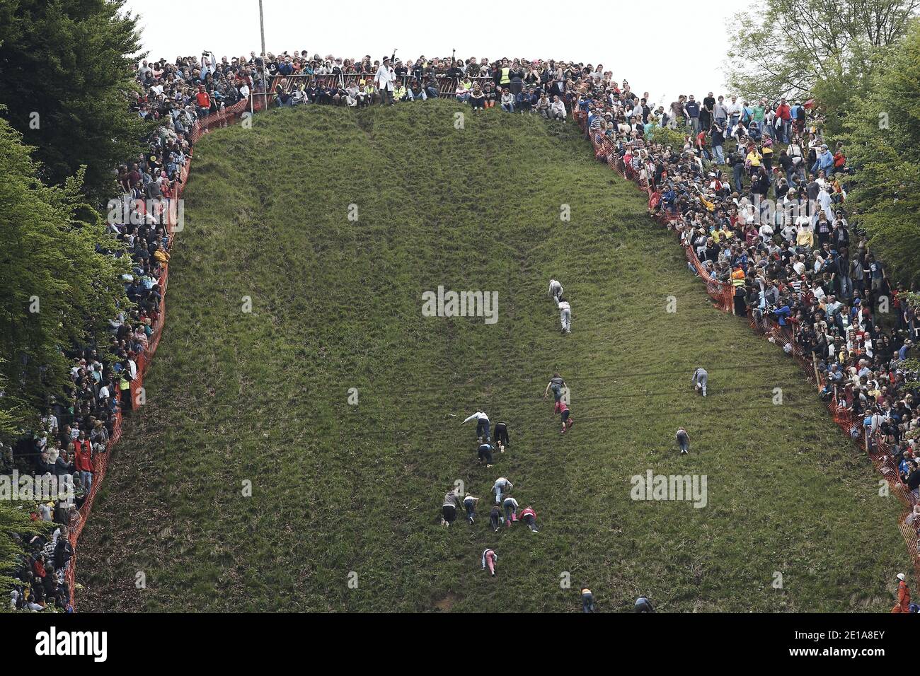 Cheese Rolling Festival in Coopers Hill, Gloucestershire, England, Vereinigtes Königreich, Stockfoto