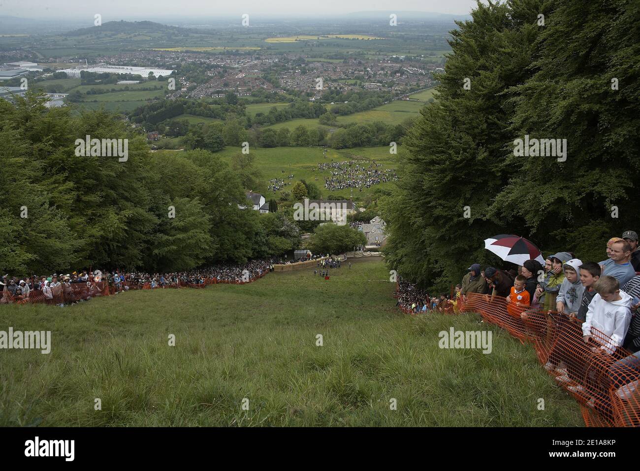 Cheese Rolling Festival in Coopers Hill, Gloucestershire, England, Vereinigtes Königreich, Stockfoto
