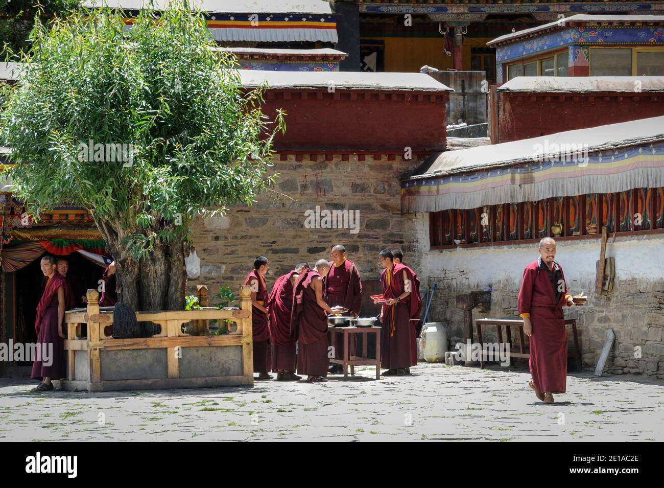 Nicht identifizierte tibetische Mönche im Mindroling Kloster - Zhanang - Autonome Region Tibet, China Stockfoto