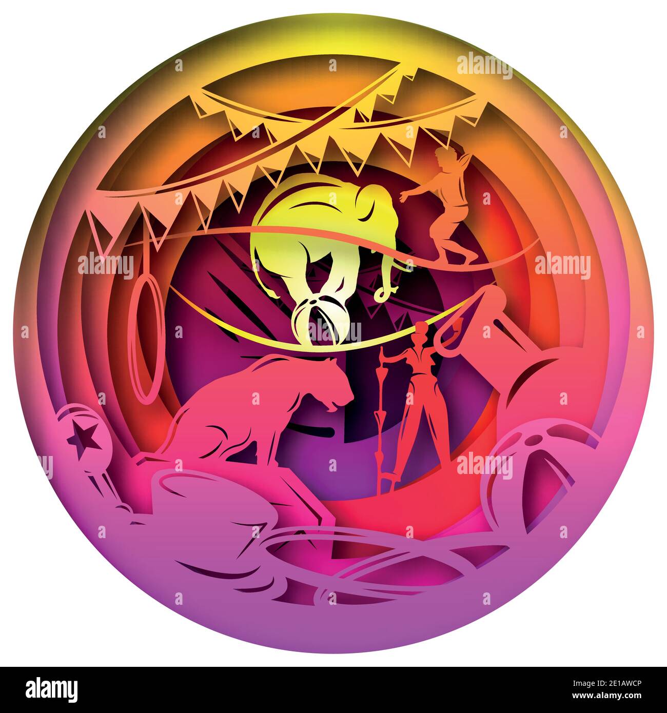 Vektor Zirkus in Papierkunst Stil Stock Vektor