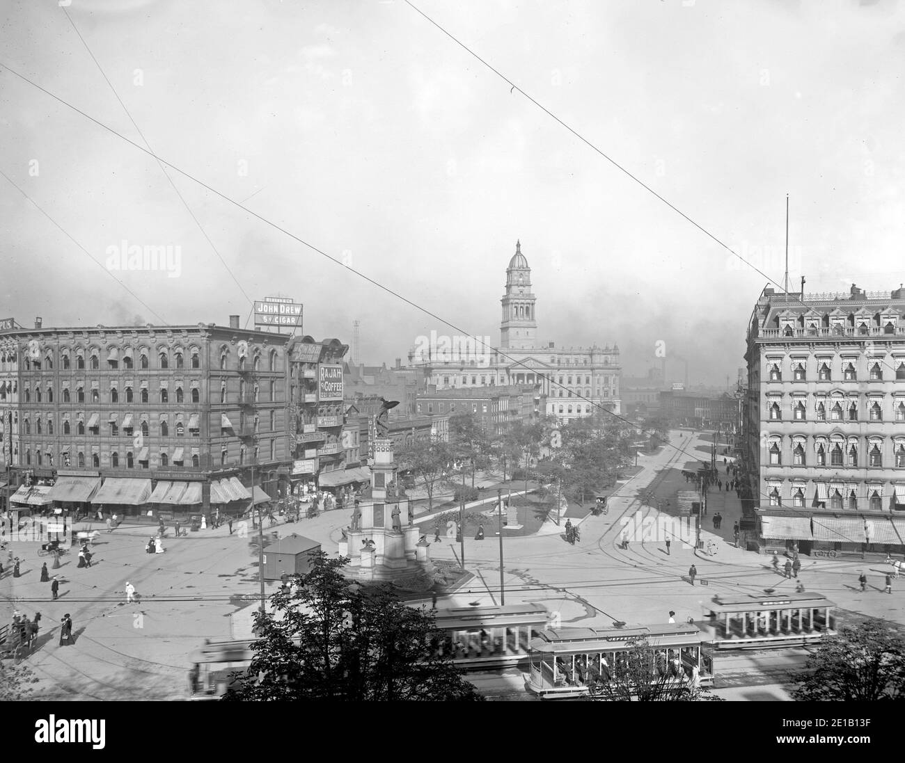 Cadillac Square und County Gebäude in Detroit, Michigan - Januar 1902 Stockfoto