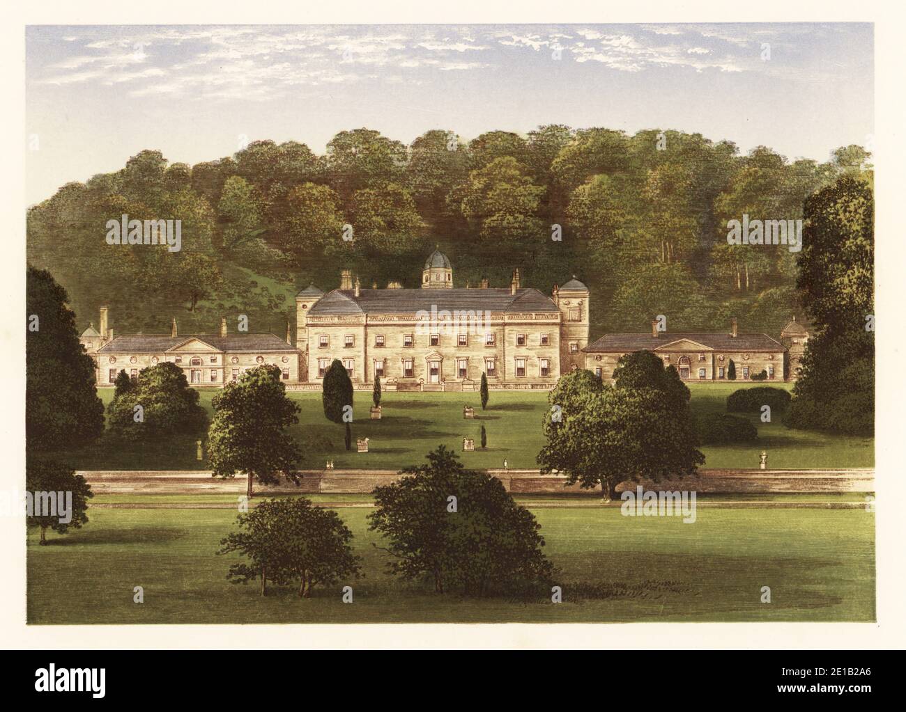 Castle Hill, Devonshire, England. Georgian Palladian-Stil Haus von Roger Morris im Jahr 1730 auf einem formalen Gelände von Hugh Fortescue, 1. Earl of Clinton ausgelegt gebaut. Farbholzschnitt von Benjamin Fawcett im Baxter-Prozess einer Illustration von Alexander Francis Lydon aus Reverend Francis Orpen Morris malerischen Ansichten der Sitze von Adligen und Herren aus Großbritannien und Irland, William Mackenzie, London, 1880. Stockfoto