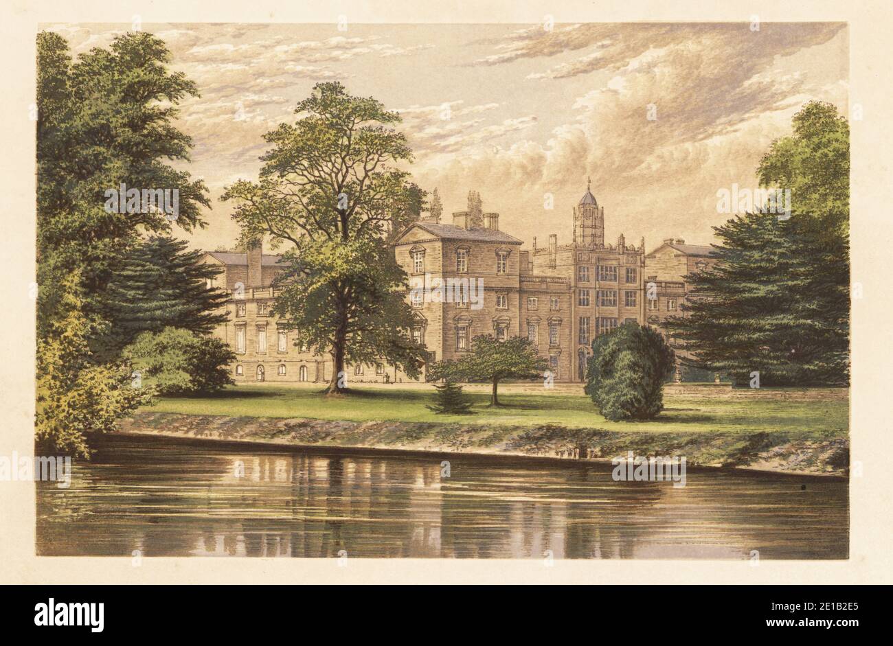 Wilton House, Wiltshire, England. Herrenhaus im palladianischen Stil von Inigo Jones und Isaac de Caus, erbaut im 17. Jahrhundert um einen zentralen Tudor-Turm. In der Regency-Ära von James Wyatt im gotischen Stil umgebaut. Farbholzschnitt von Benjamin Fawcett im Baxter-Prozess einer Illustration von Alexander Francis Lydon aus Reverend Francis Orpen Morris malerischen Ansichten der Sitze von Adligen und Herren aus Großbritannien und Irland, William Mackenzie, London, 1880. Stockfoto