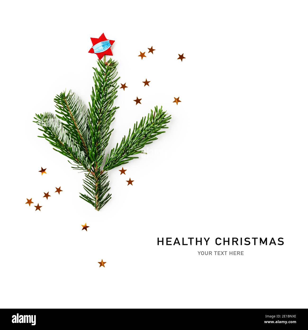 Tannenzweig Goldene Sterne Und Roter Stern Mit Medizinischer Maske Isoliert Auf Weissem Hintergrund Pandemie Weihnachten Kreative Layout Und Komposition Urlaub Stockfotografie Alamy