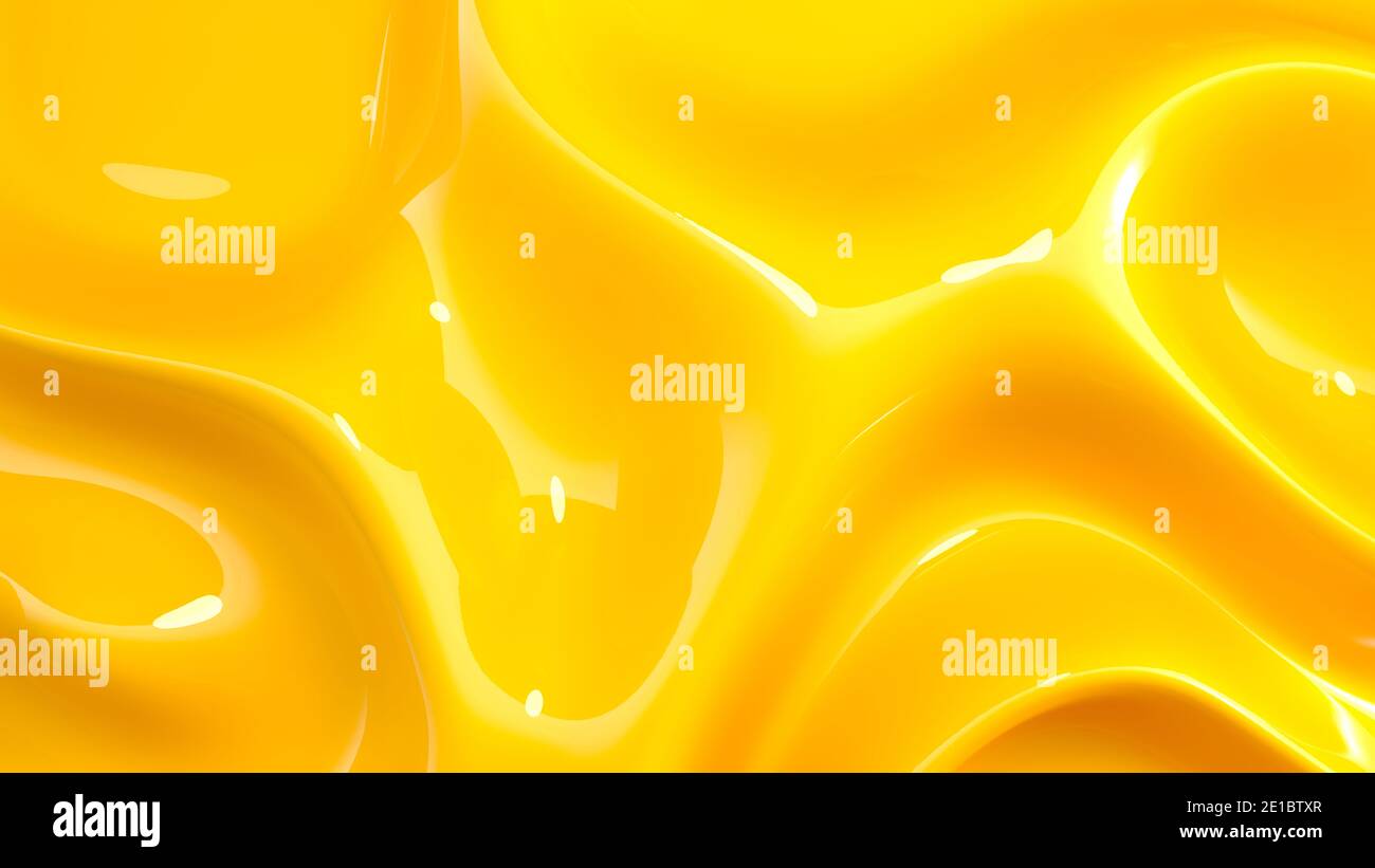 Moderne Illustration mit gelbem flüssigen Hintergrund. Abstrakt glänzend Gold Welle Design Hintergrund. 3D-Rendering, 3D-Illustration. Stockfoto
