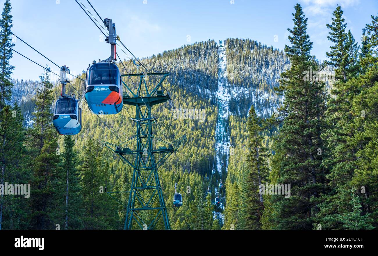 Banff Gondola im frühen Winter. Banff National Park, Canadian Rockies. Stockfoto