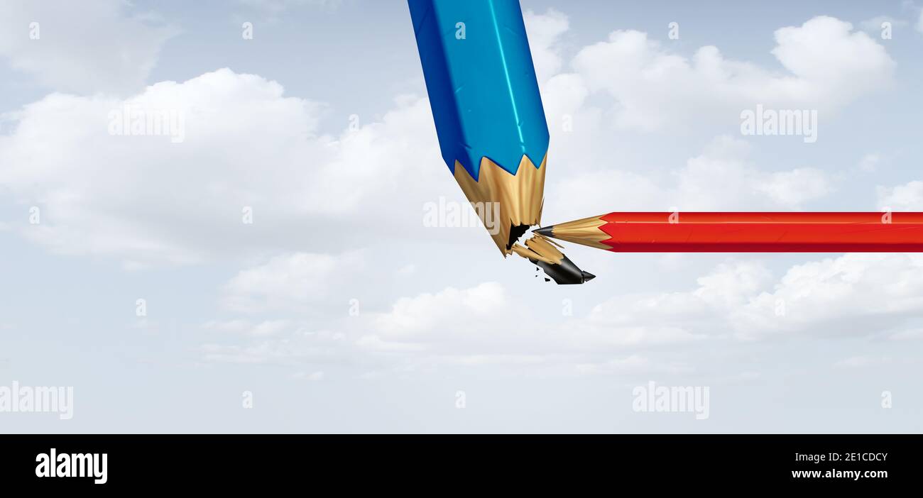 Stören die Branche und kleine Unternehmen Konkurrenten Beseitigung einer viel Größere Konkurrenz und Störung des Establishment-Konzepts, um ein zu verwischen Groß Stockfoto