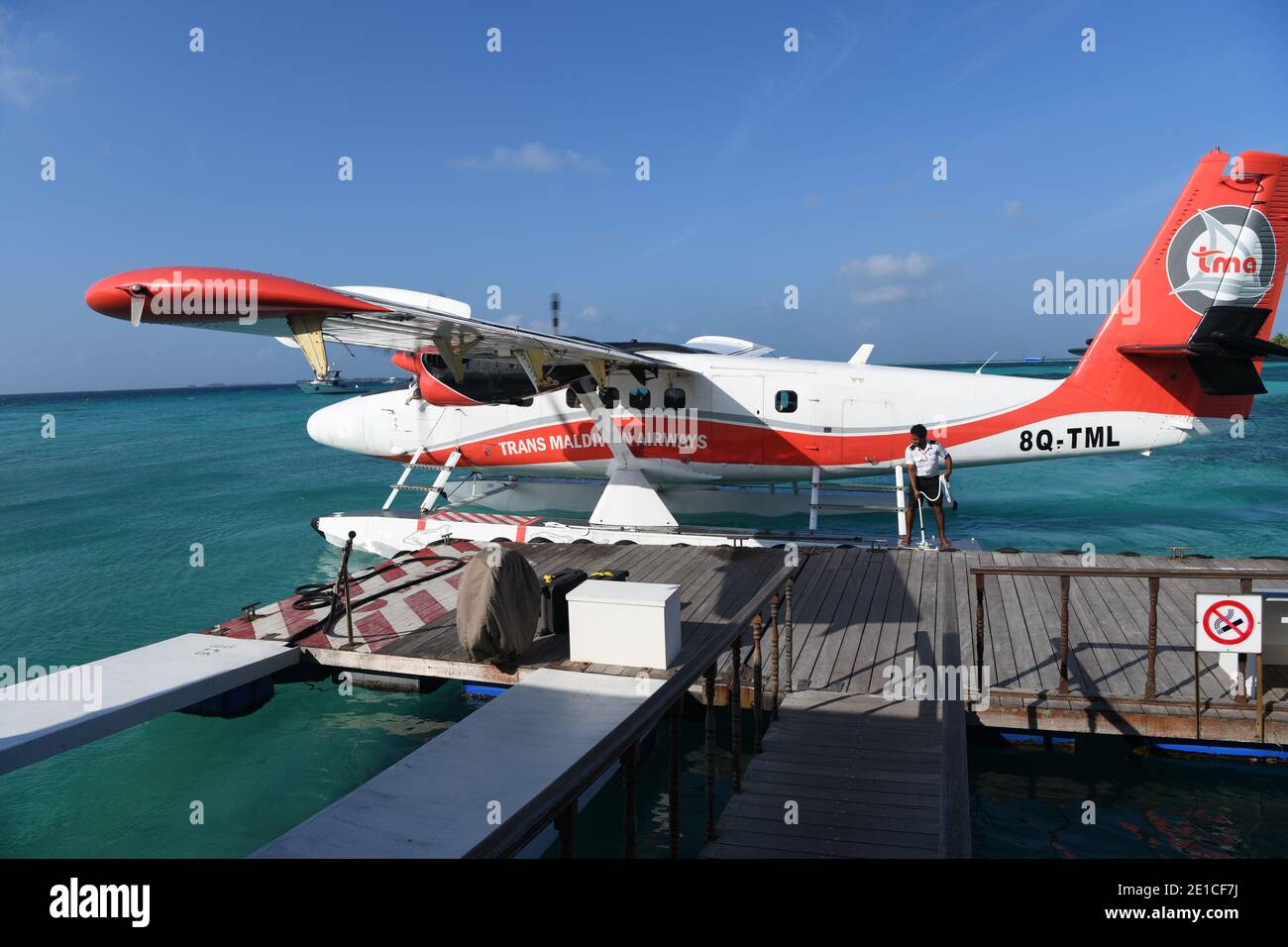 De Havilland Twin Otter Wasserflugzeug auf den Malediven. Trans Maldivian Airways Stockfoto