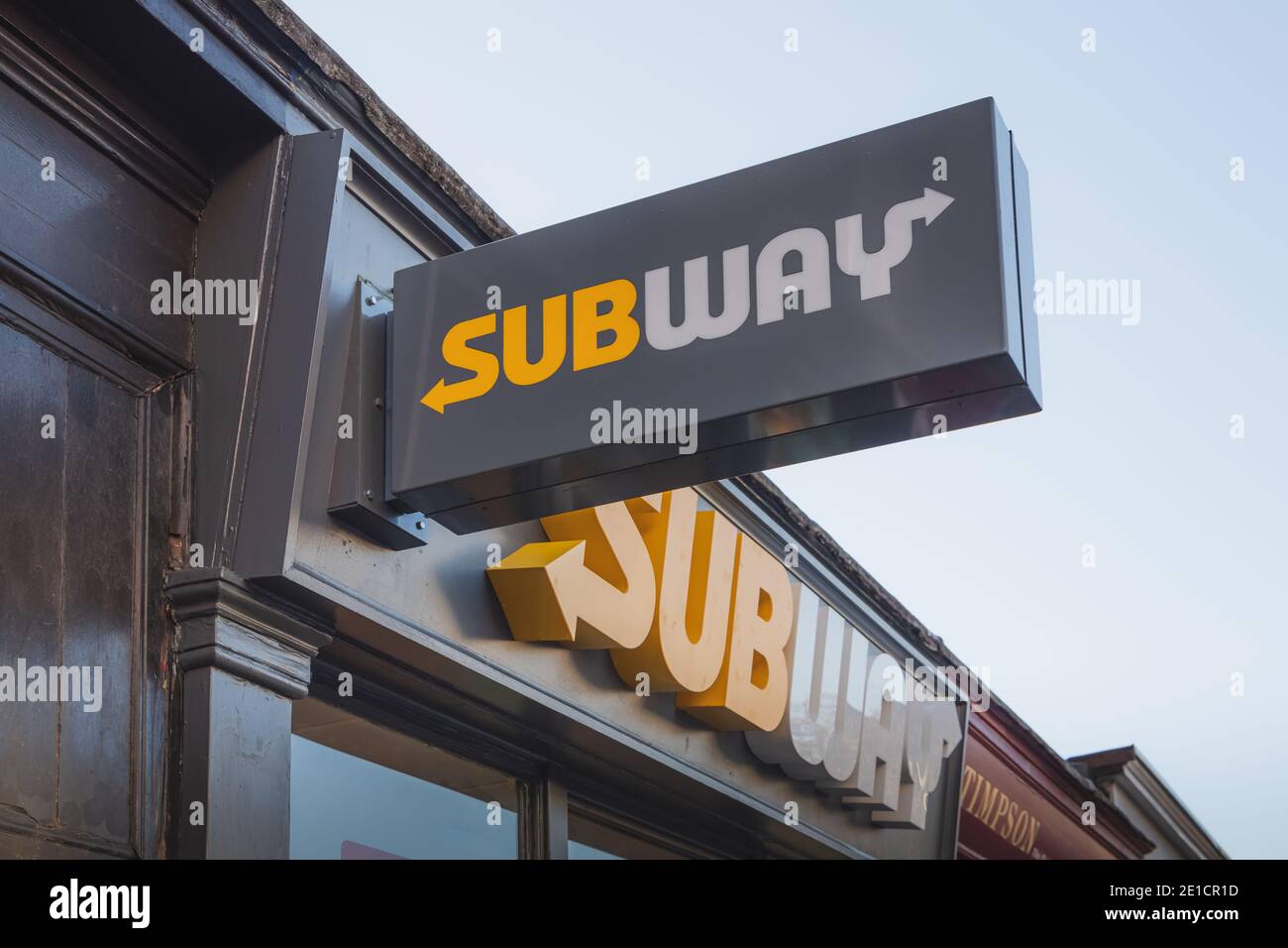 Edinburgh, Schottland - 6. Januar 2021: U-Bahn-Station am Raeburn Place in Stockbridge, Edinburgh. Subway ist eine große amerikanische Fast-Food-Kette. Stockfoto