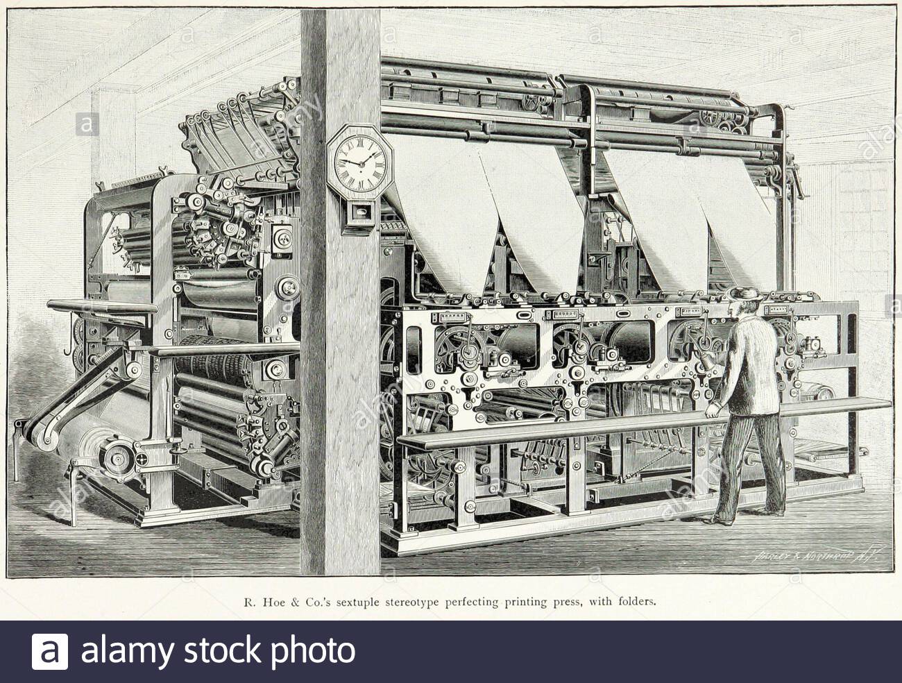 R. Hoe & Co.s Sextuple Stereotyp Perfektionierung Druckmaschine mit Mappen, vintage Illustration von 1894 Stockfoto