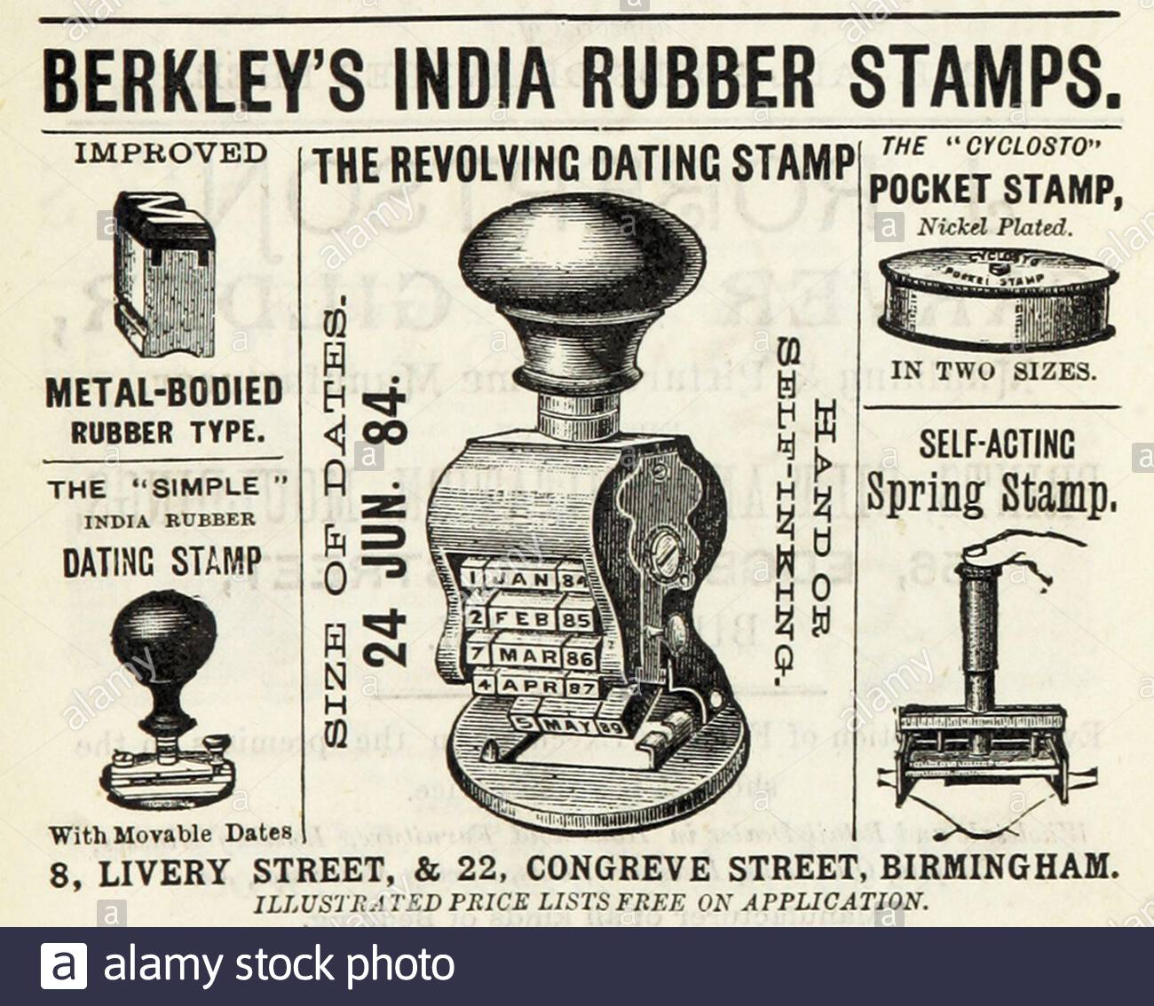 Victorian Era, Berkleys Indien Gummi Briefmarken, vintage Werbung von 1885 Stockfoto