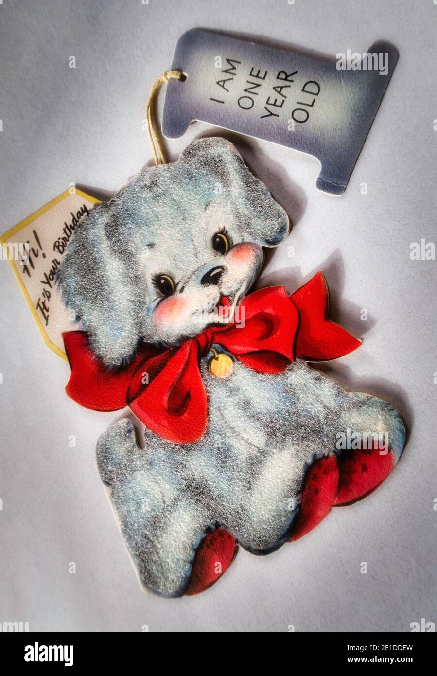 Vintage Kindheit ersten Geburtstag Grußkarte, USA 1949 Stockfoto