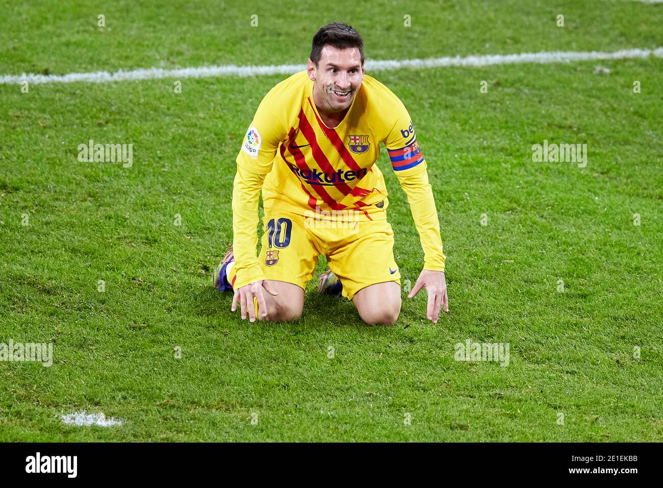 Bilbao, Spanien. Januar 2021, 06. Lionel Andres Messi vom FC Barcelonan reagiert während des La Liga-Spiels zwischen Athletic Club Bilbao und FC Barcelona im San Mames Stadium. Kredit: Ion Alcoba/Capturasport/Alamy Live Nachrichten Stockfoto