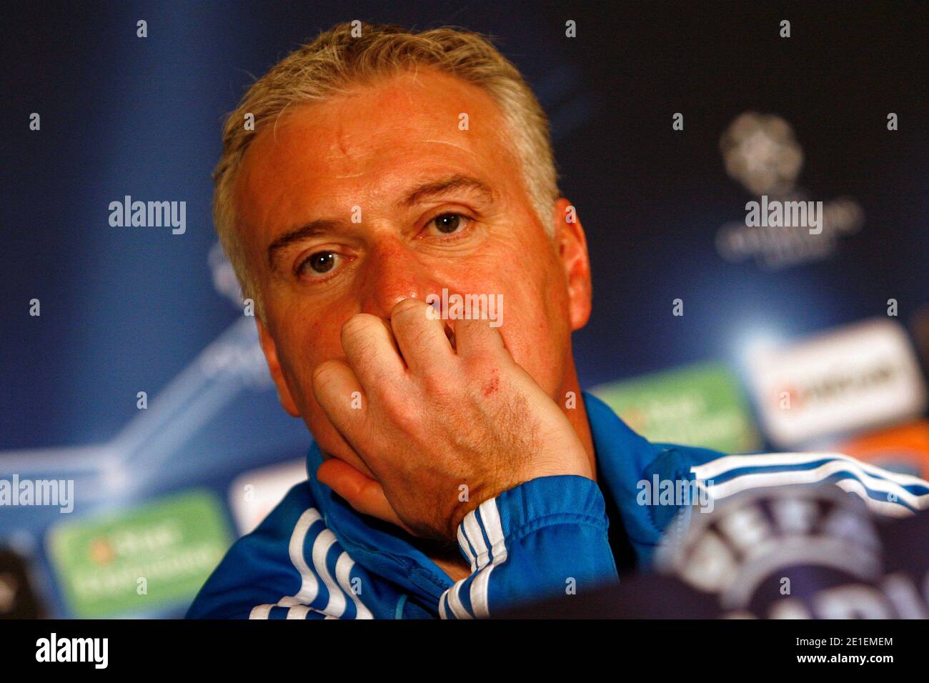 Marseille, Stade VélodromeConfe?rence de Presse OM avant Match OM-Manchester United 8ème Finale Champions League Didier DESCHAMPS et Gabriel HEINZE Foto Anthony SERPE Stockfoto