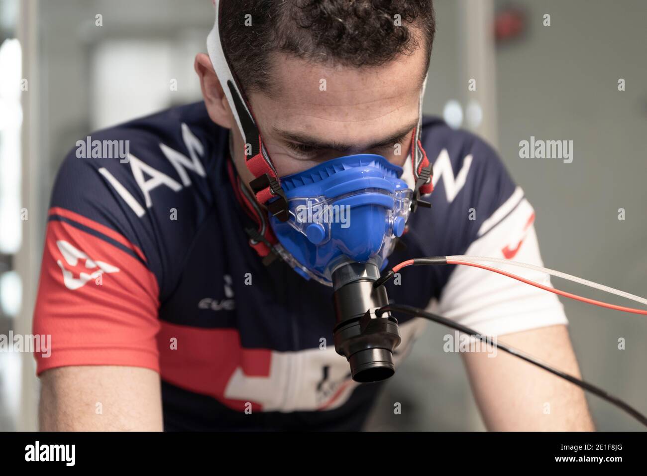 Fitness-Test auf einem Fahrrad Stockfoto