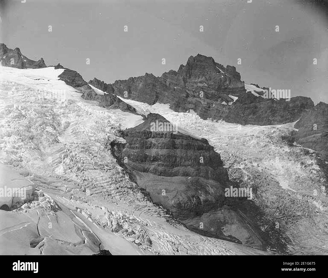 Blick nach Nordwesten auf den Cowlitz Glacier, Mount Rainier, 23. August 1895 (WAITE 59). Stockfoto