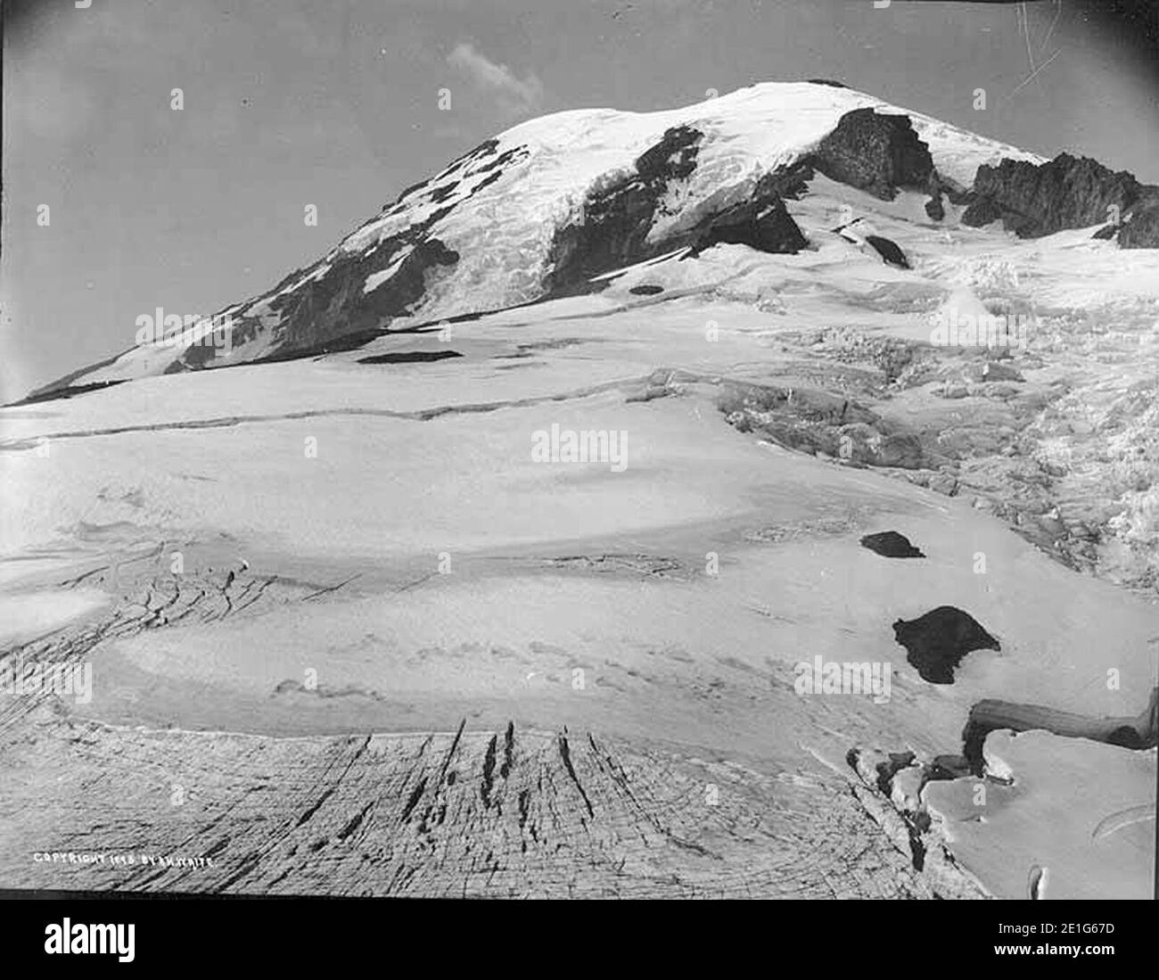 Blick nach Nordwesten auf den Cowlitz Glacier, Mount Rainier, 23. August 1895 (WAITE 81). Stockfoto
