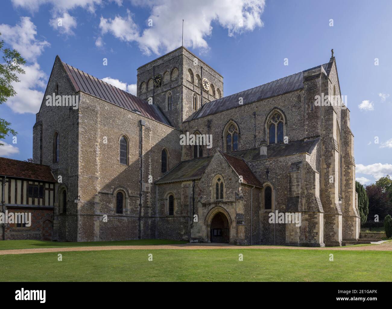 Außenansicht der Kapelle, Hospital of St Cross und Almshouse of Noble Poverty, Winchester, Großbritannien. Stockfoto