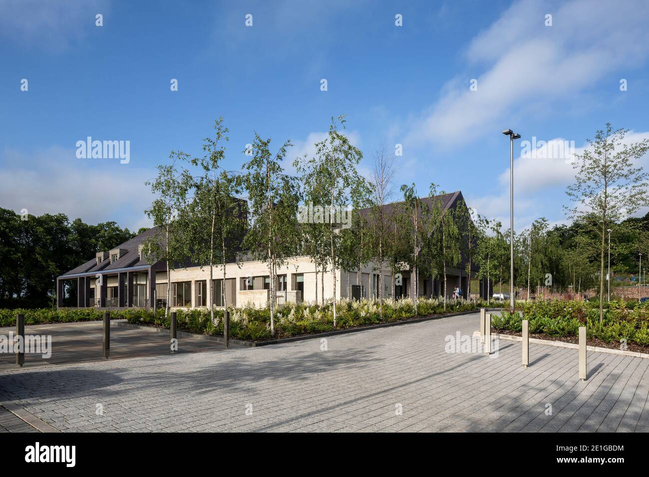 Prinz und Prinzessin von Wales Hospiz, Bellahouston Park, Glasgow, Schottland, Großbritannien. Ein Blick auf das Gebäude von NE. Stockfoto