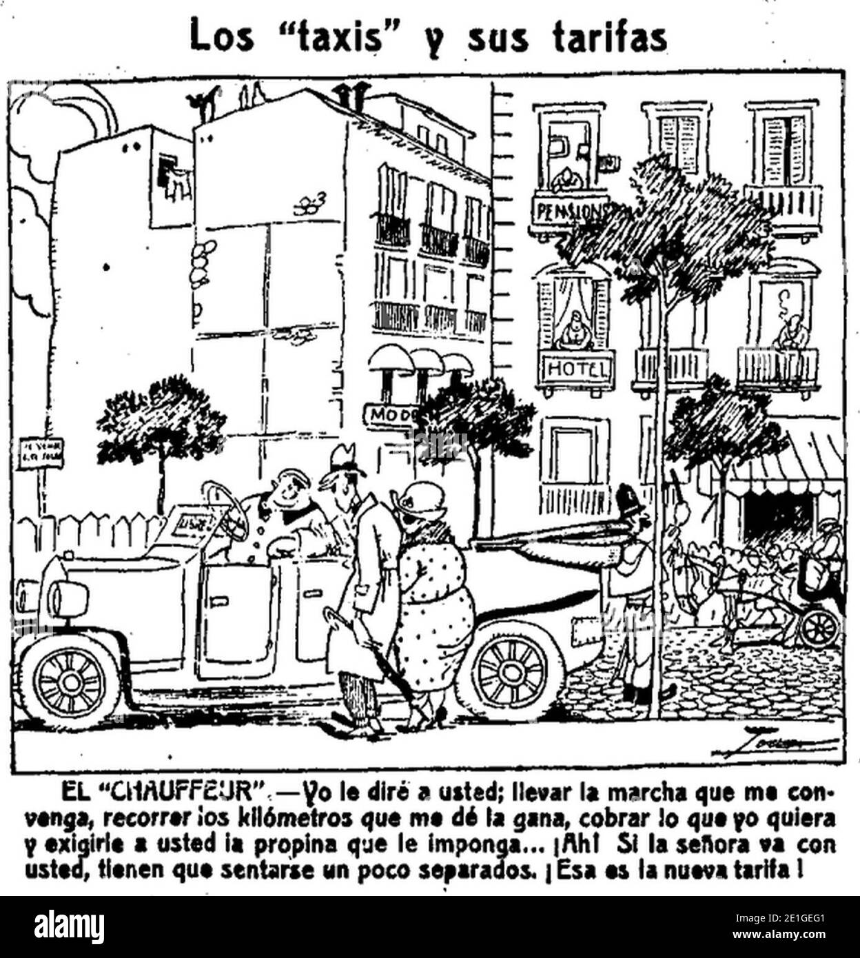 Los Taxis y sus tarifas, de Tovar, La Voz, 20 de Mayo de 1921. Stockfoto