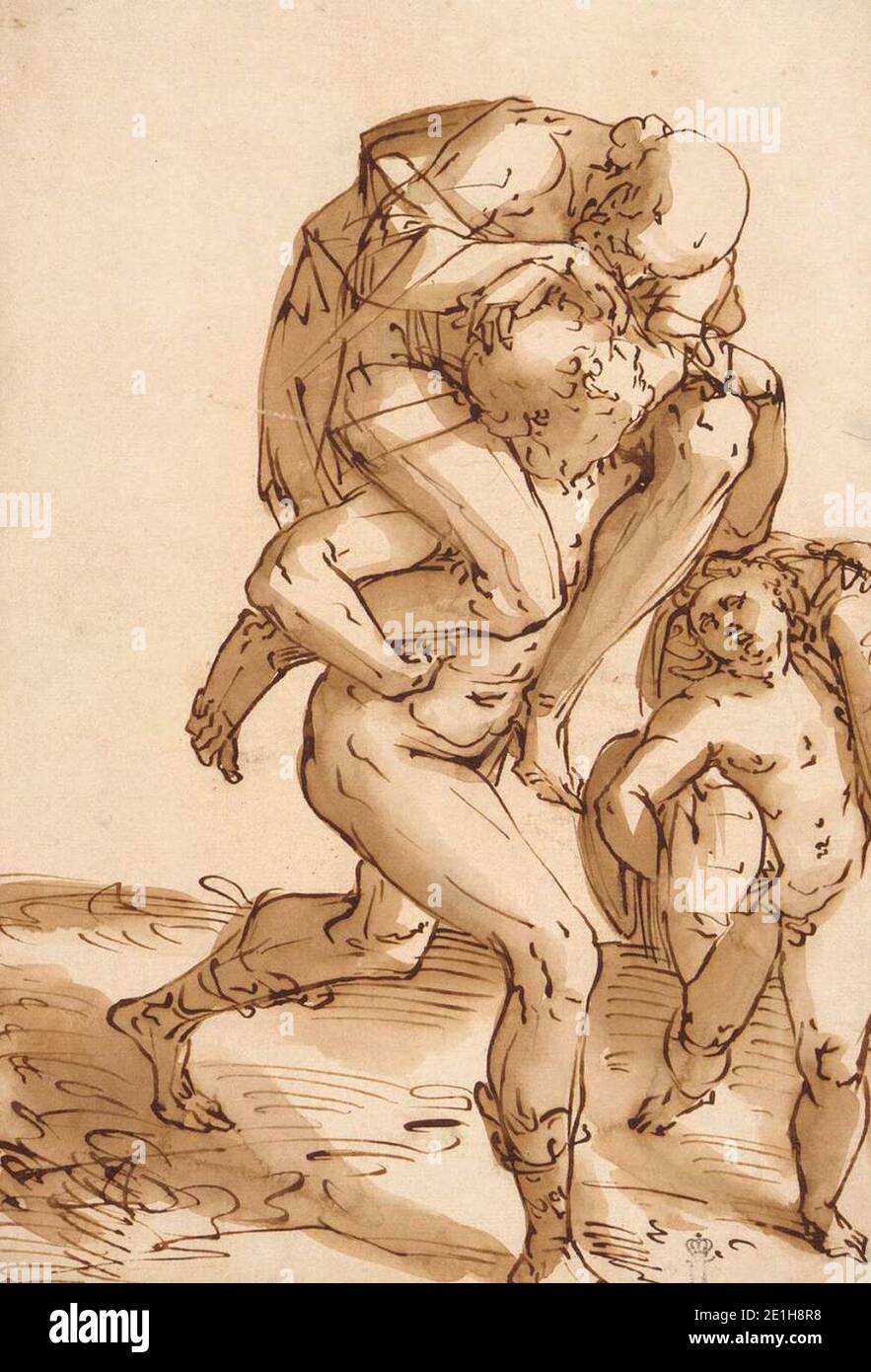 Luca Cambiaso - Flug von Aeneas, Anchises und Ascanius aus Troja Stockfoto