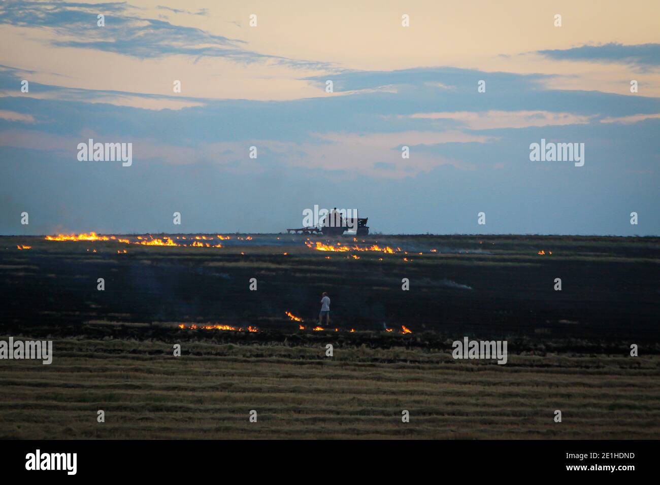 Landwirtschaftliche Felder brennen in Bulgarien Stockfoto