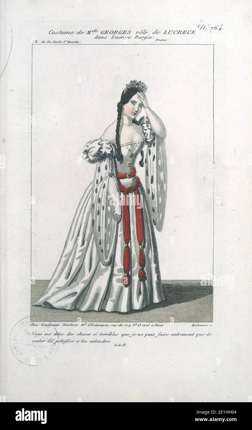 Lucrèce Borgia - Costume de Melle Georges, rôle de Lucrèce. Stockfoto