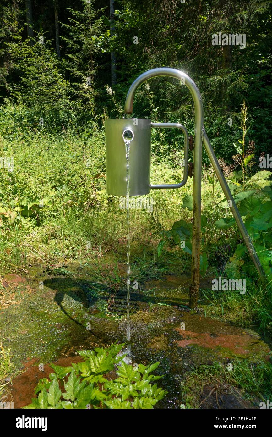 Kleine Messstation für die Wassermenge einer Quelle Stockfoto