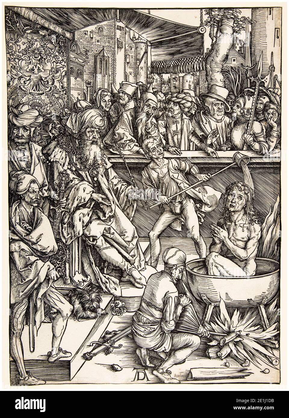 Albrecht Dürer, die Apokalypse: Das Martyrium des heiligen Johannes, Holzschnitt, 1498 Stockfoto