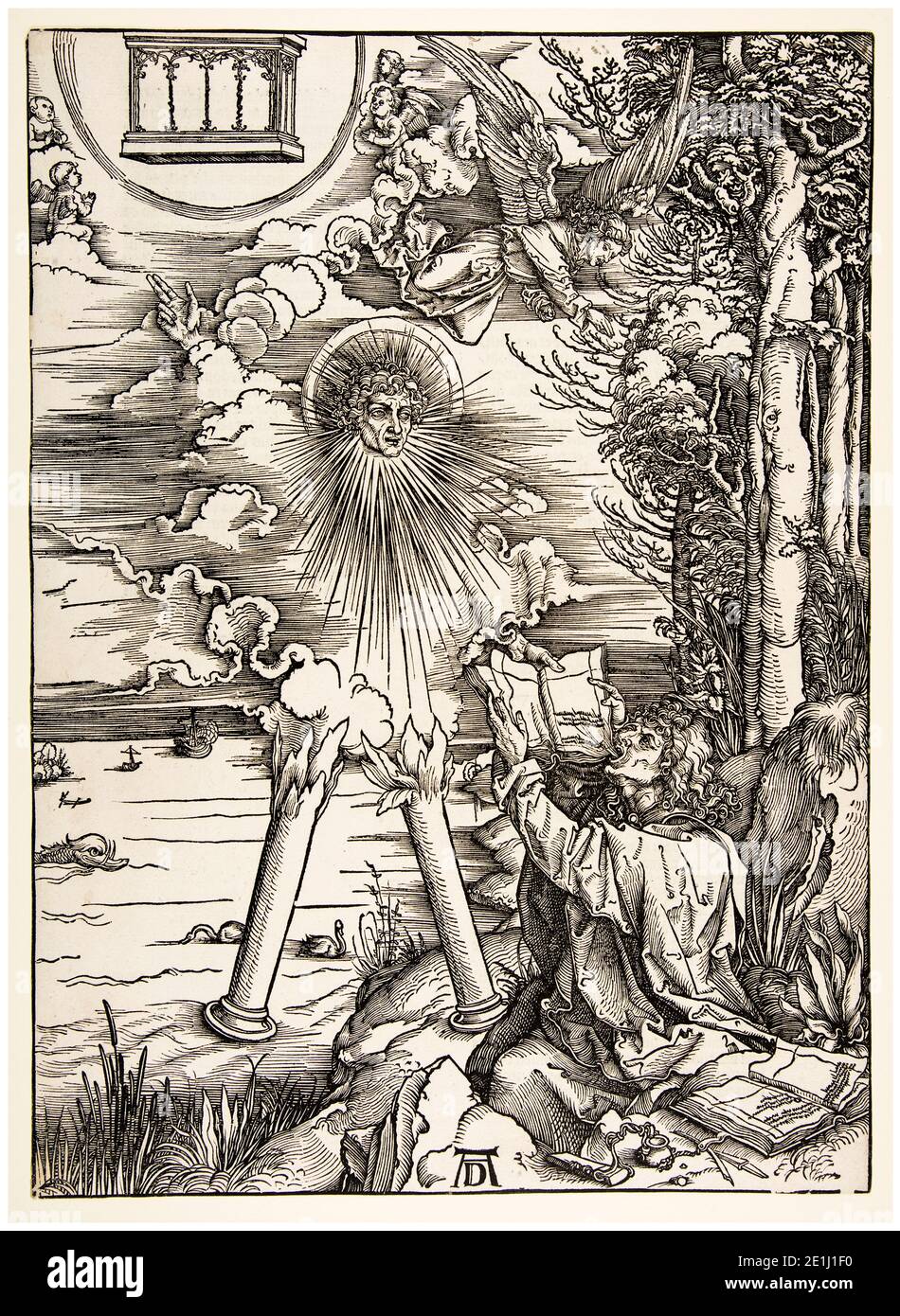 Albrecht Dürer, die Apokalypse: Johannes verschlingt das Buch, Holzschnitt, 1498 Stockfoto
