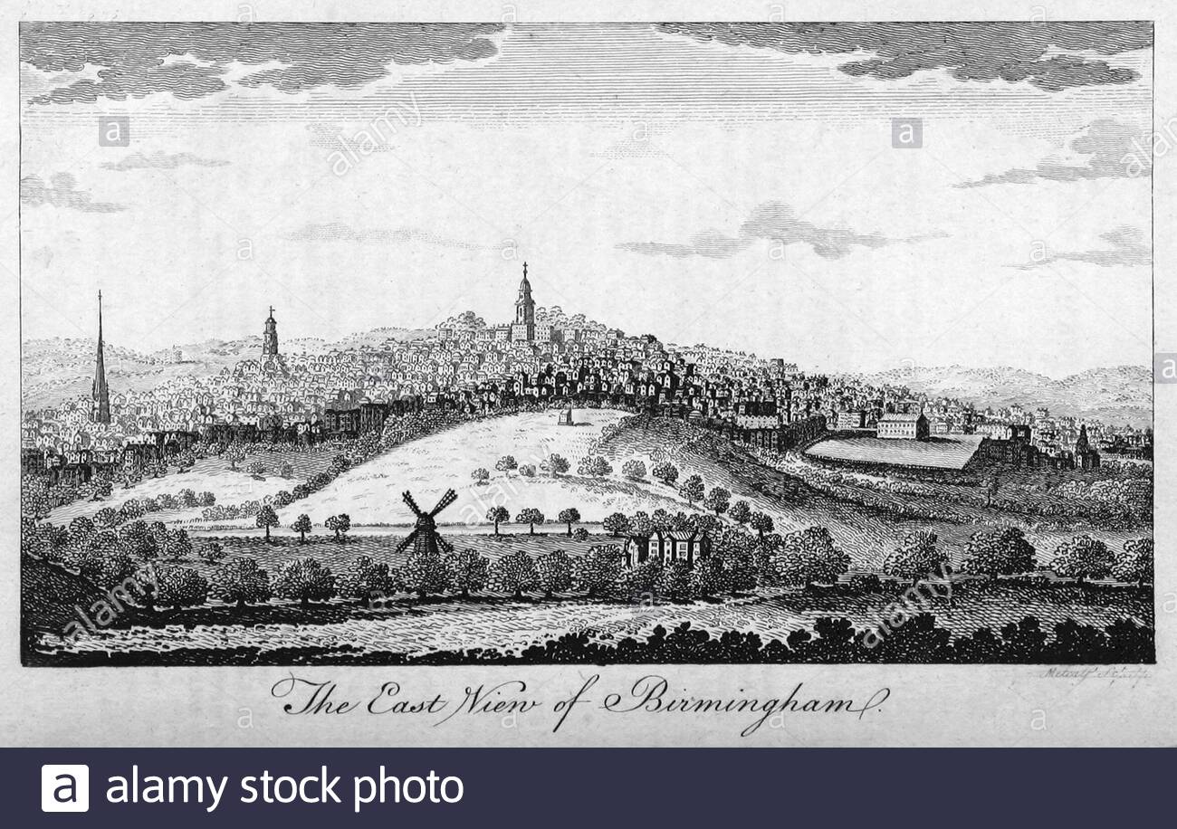 Ostansicht von Birmingham, England, Vintage Illustration von 1804 Stockfoto