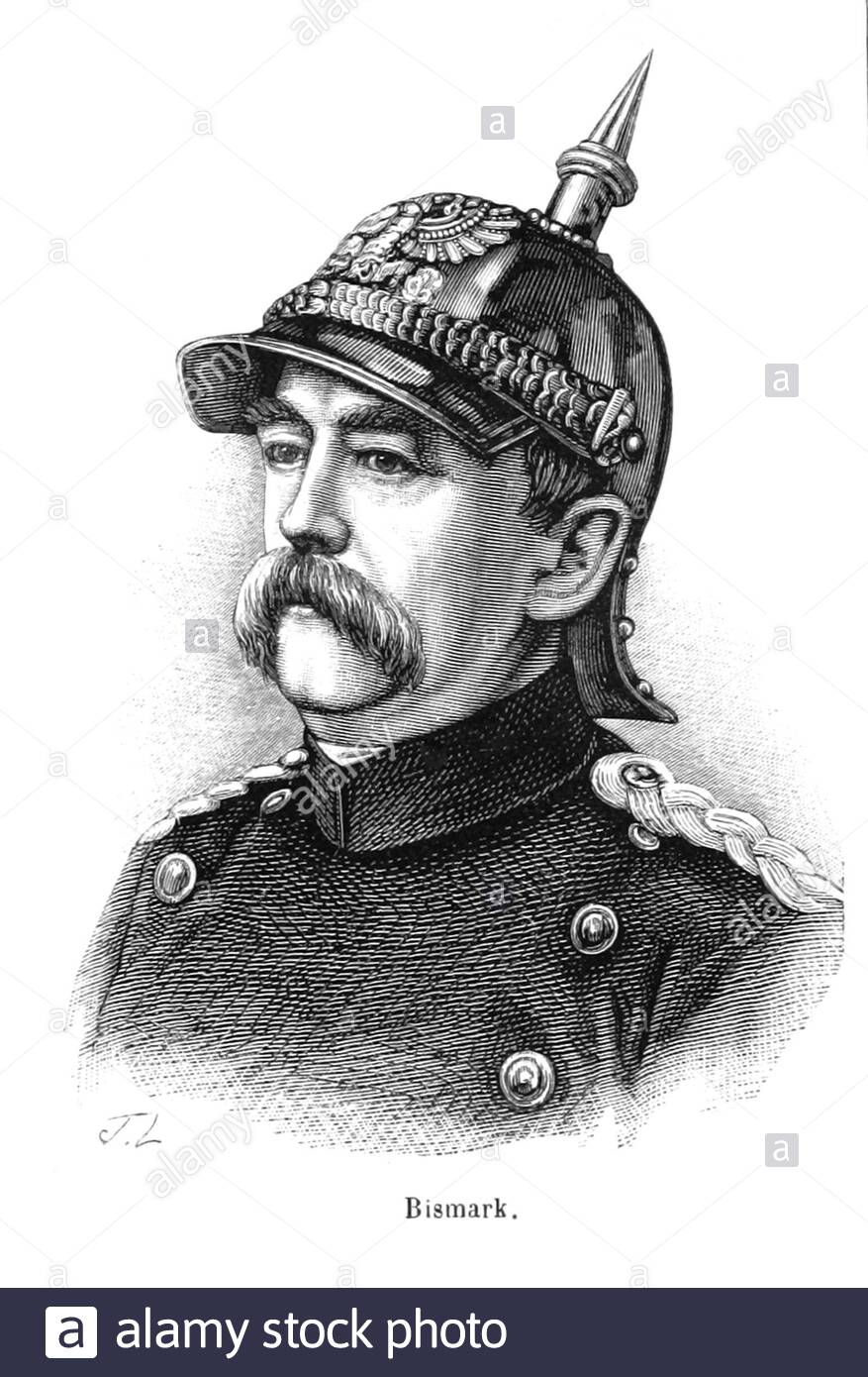 Prinz von Bismarck Porträt, 1815 – 1898, bekannt als Otto von Bismarck war ein konservativer preußischer Staatsmann, der von den 1860er Jahren bis 1890 die deutschen und europäischen Angelegenheiten dominierte und zwischen 1871 und 1890 der erste Reichskanzler war, Vintage Illustration von 1867 Stockfoto