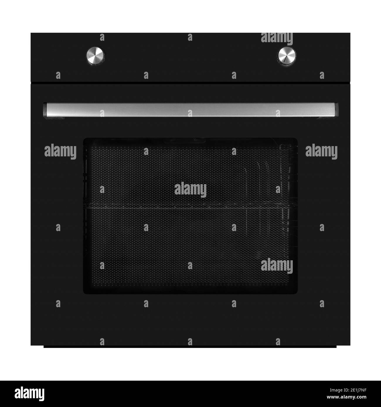 Haushaltsgeräte - Schwarzer elektrischer Ofen isoliert auf weißem Hintergrund. Stockfoto