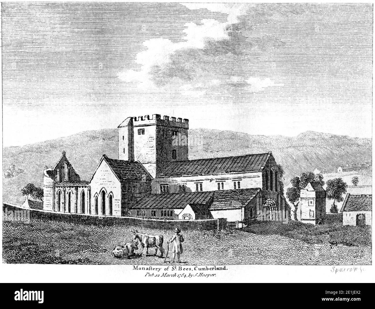 Ein Stich des Klosters von St. Bees, Cumberland veröffentlicht 12 März 1784 mit hoher Auflösung gescannt von einem Buch in den 1780er Jahren veröffentlicht. Stockfoto